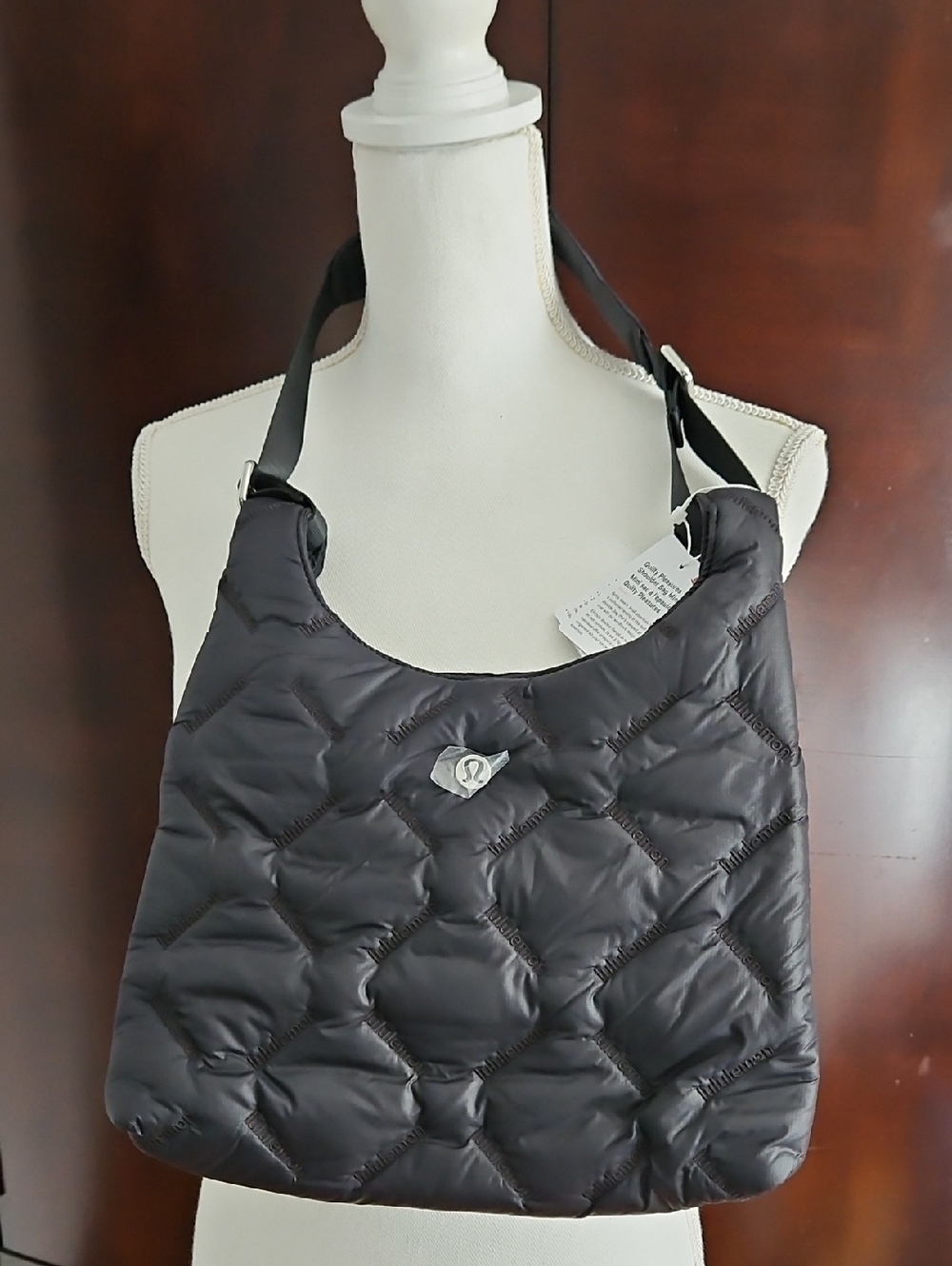 lululemon athletica Black Quilted Nylon Hobo Shoulder Bag